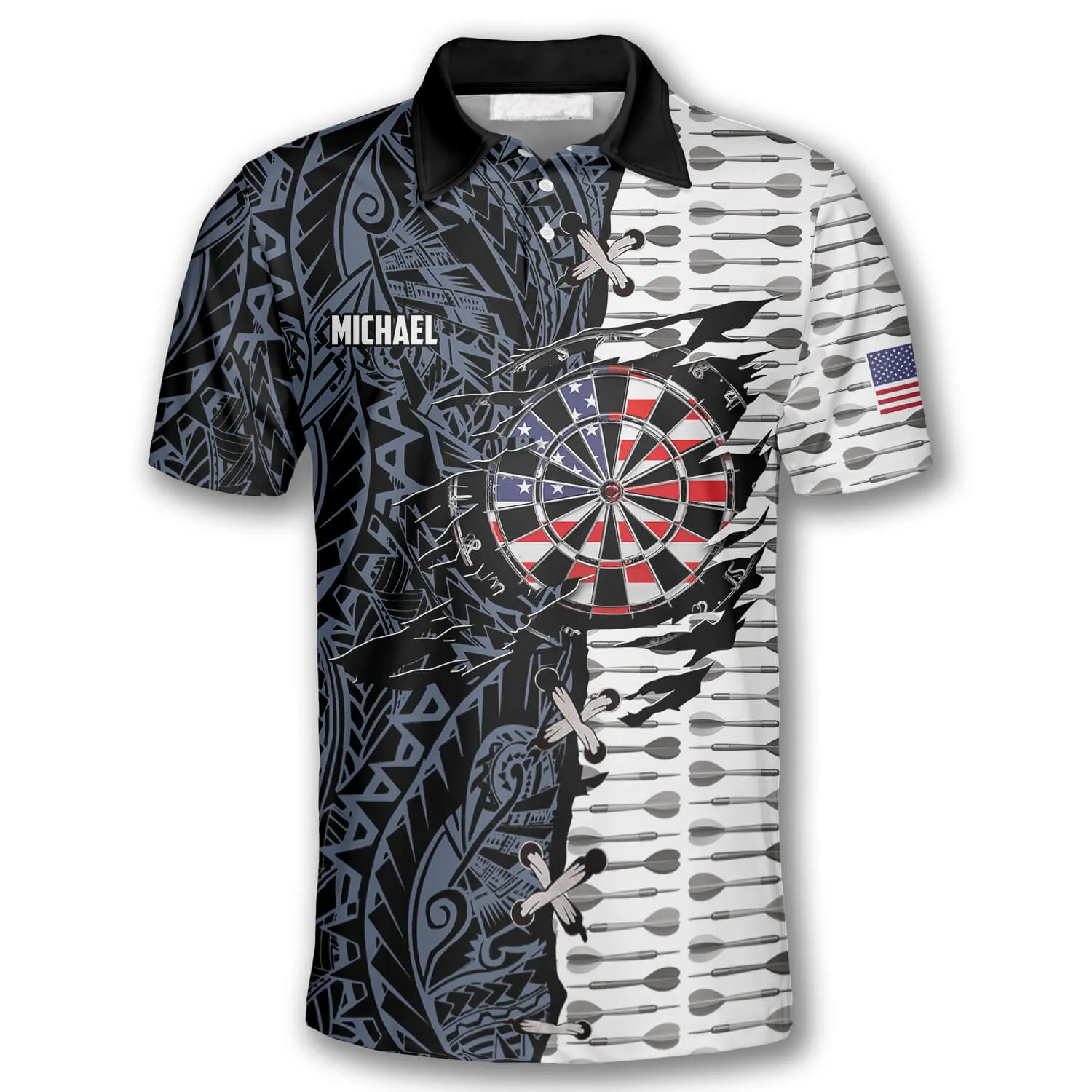 Dart Arrow Tribal Tattoo Custom Darts Polo Shirts for Men, Idea Gift for Dart Shirt