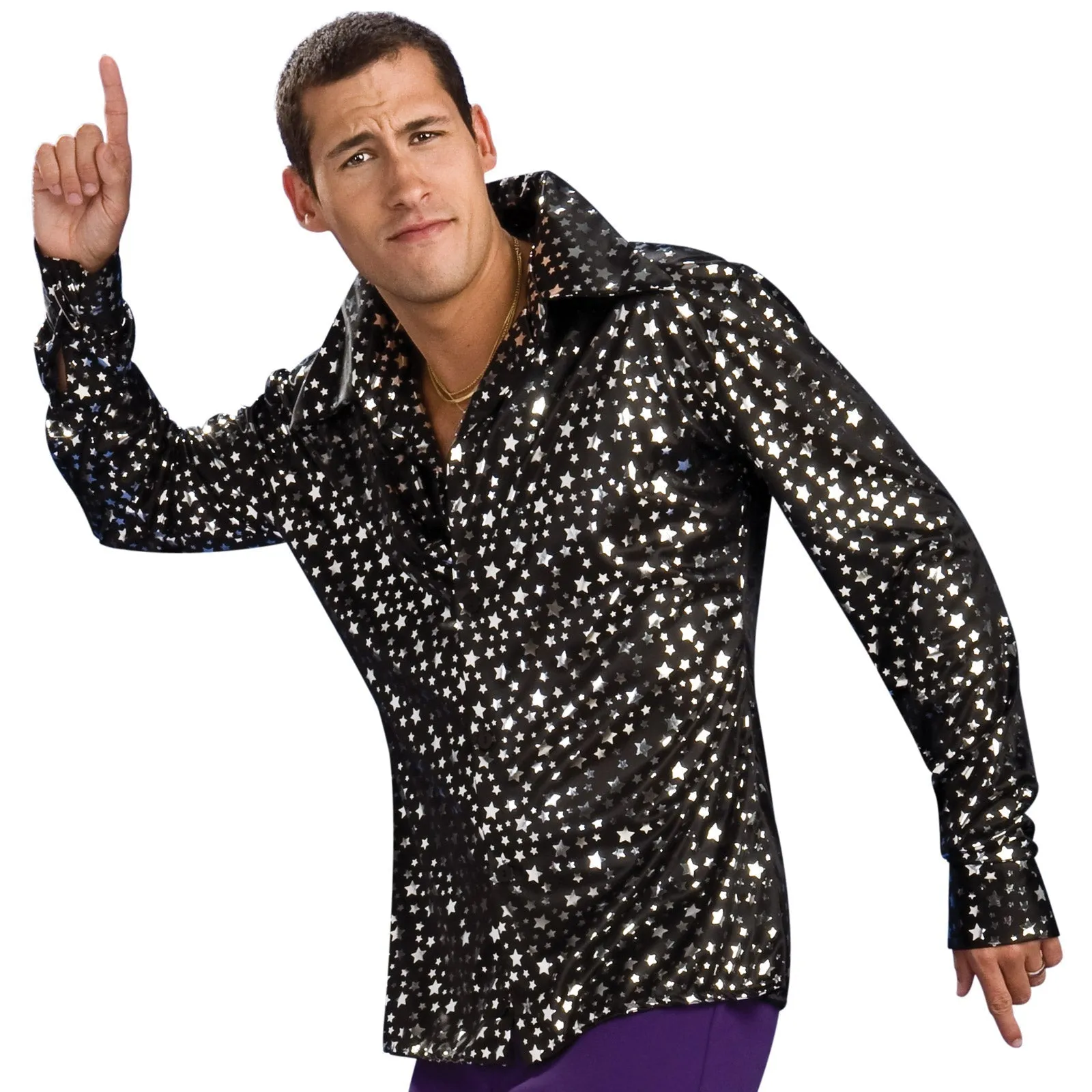 Disco Shirt for Adults - Black with Silver Stars