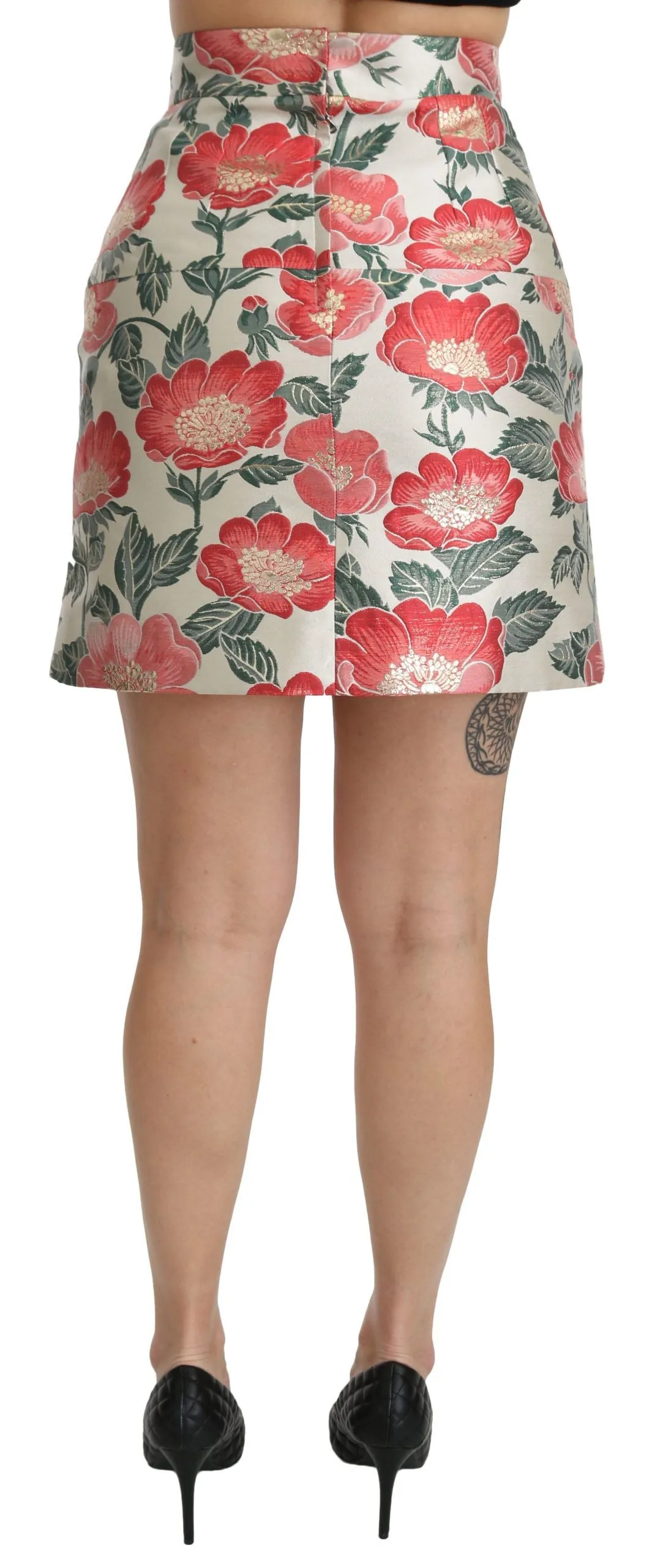 Dolce & Gabbana Elegant White Floral High Waist Skirt