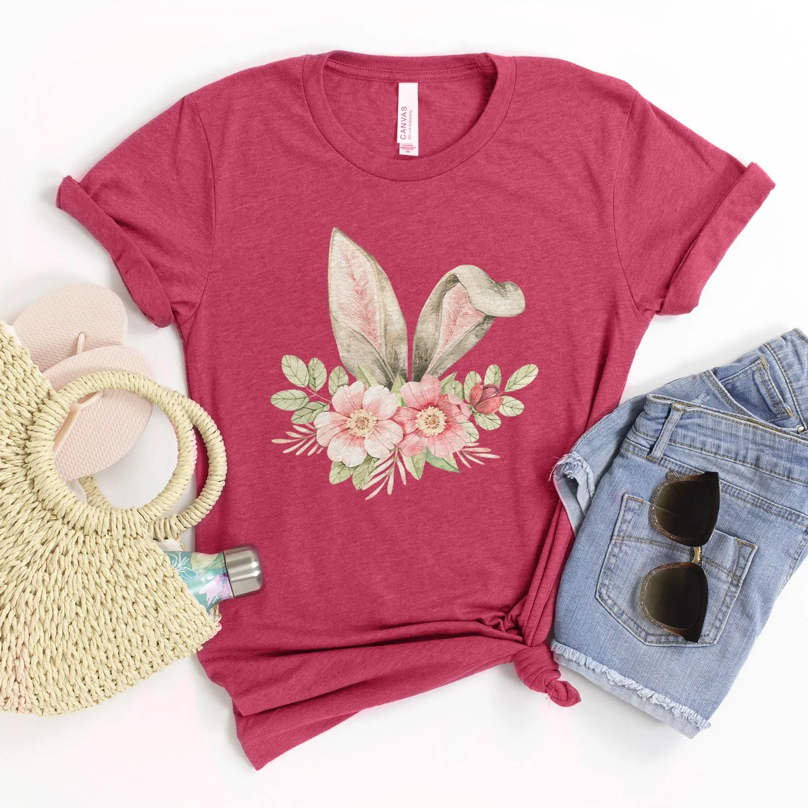 Easter Bunny Floral Tee Shirts For Women - Christian Easter T Shirts