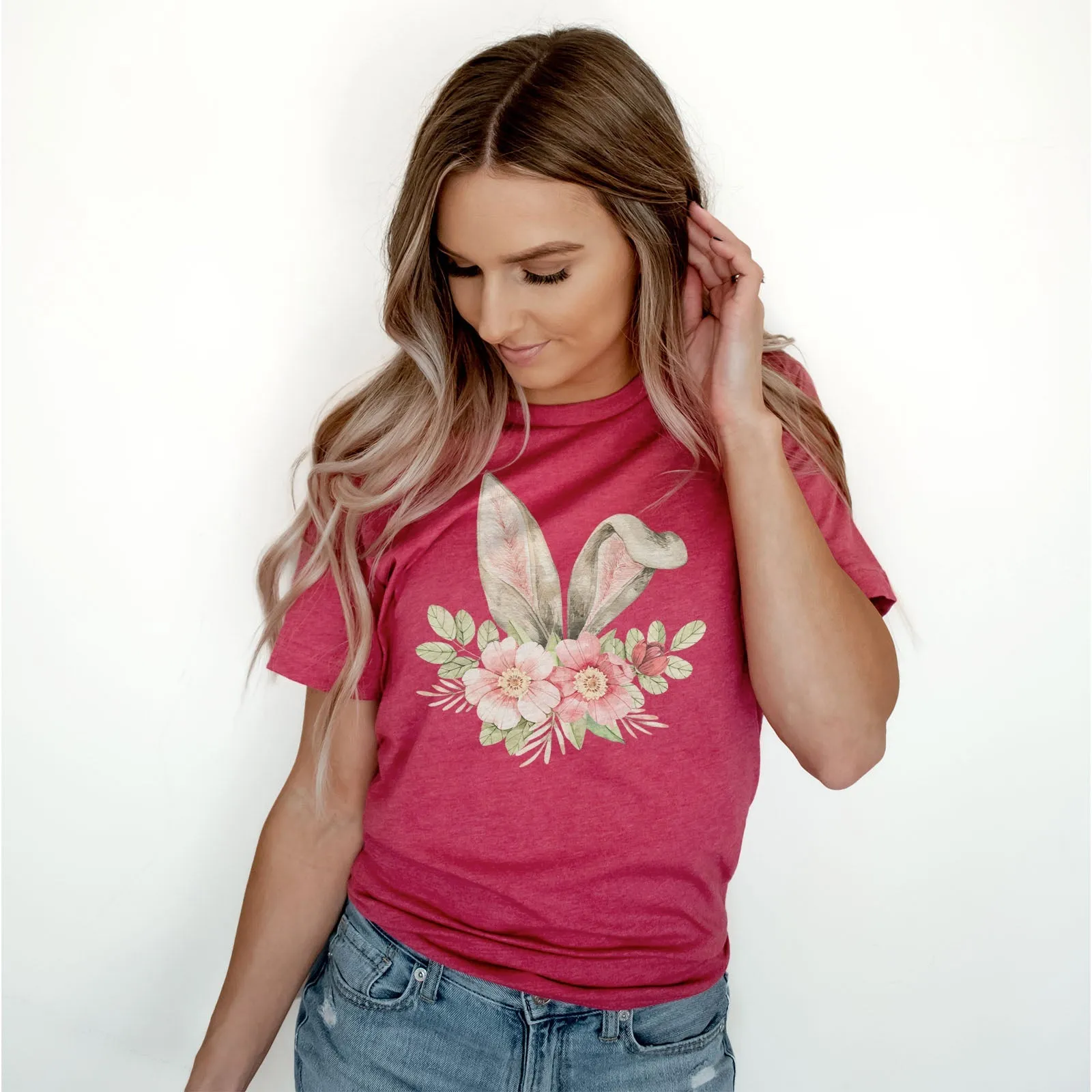 Easter Bunny Floral Tee Shirts For Women - Christian Easter T Shirts