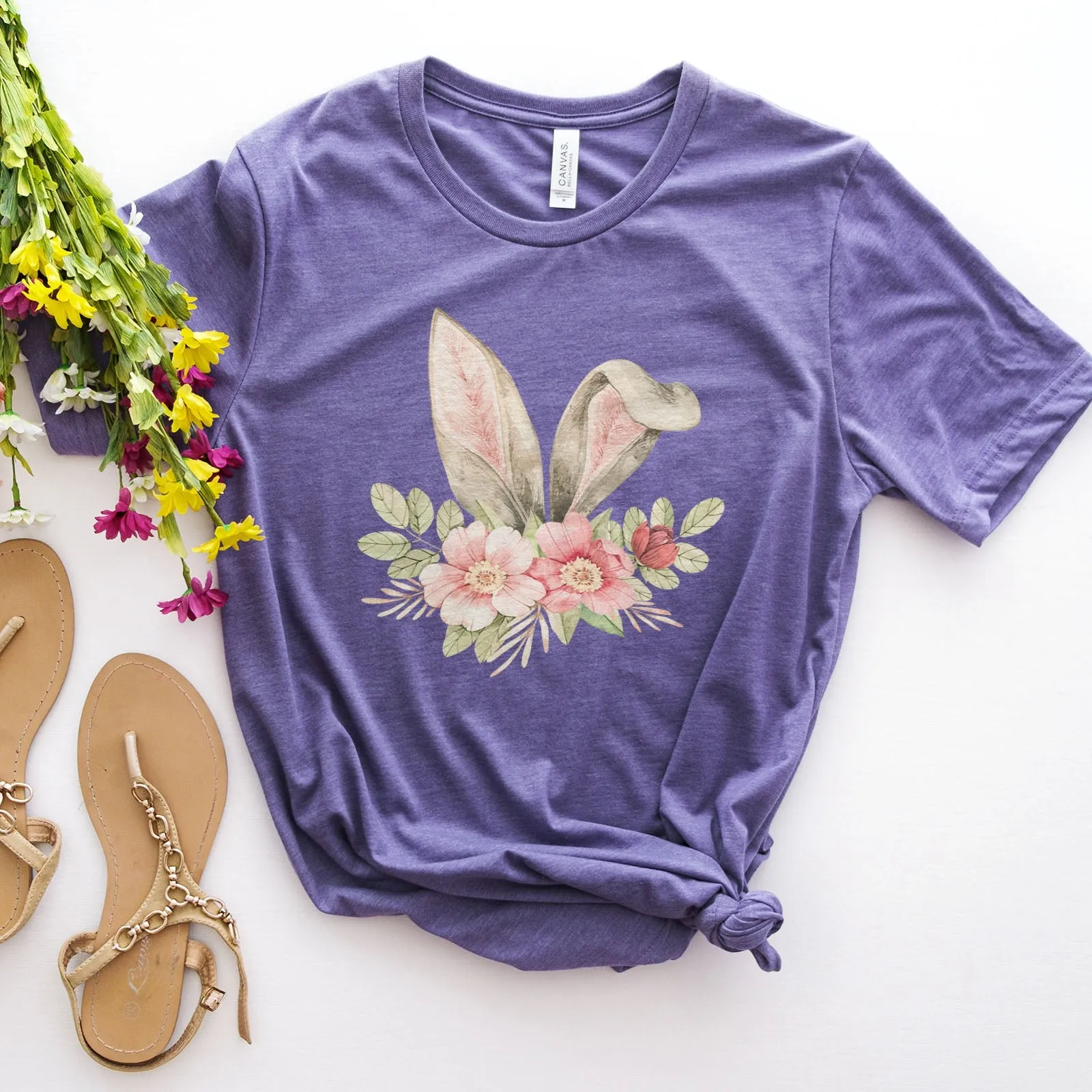 Easter Bunny Floral Tee Shirts For Women - Christian Easter T Shirts