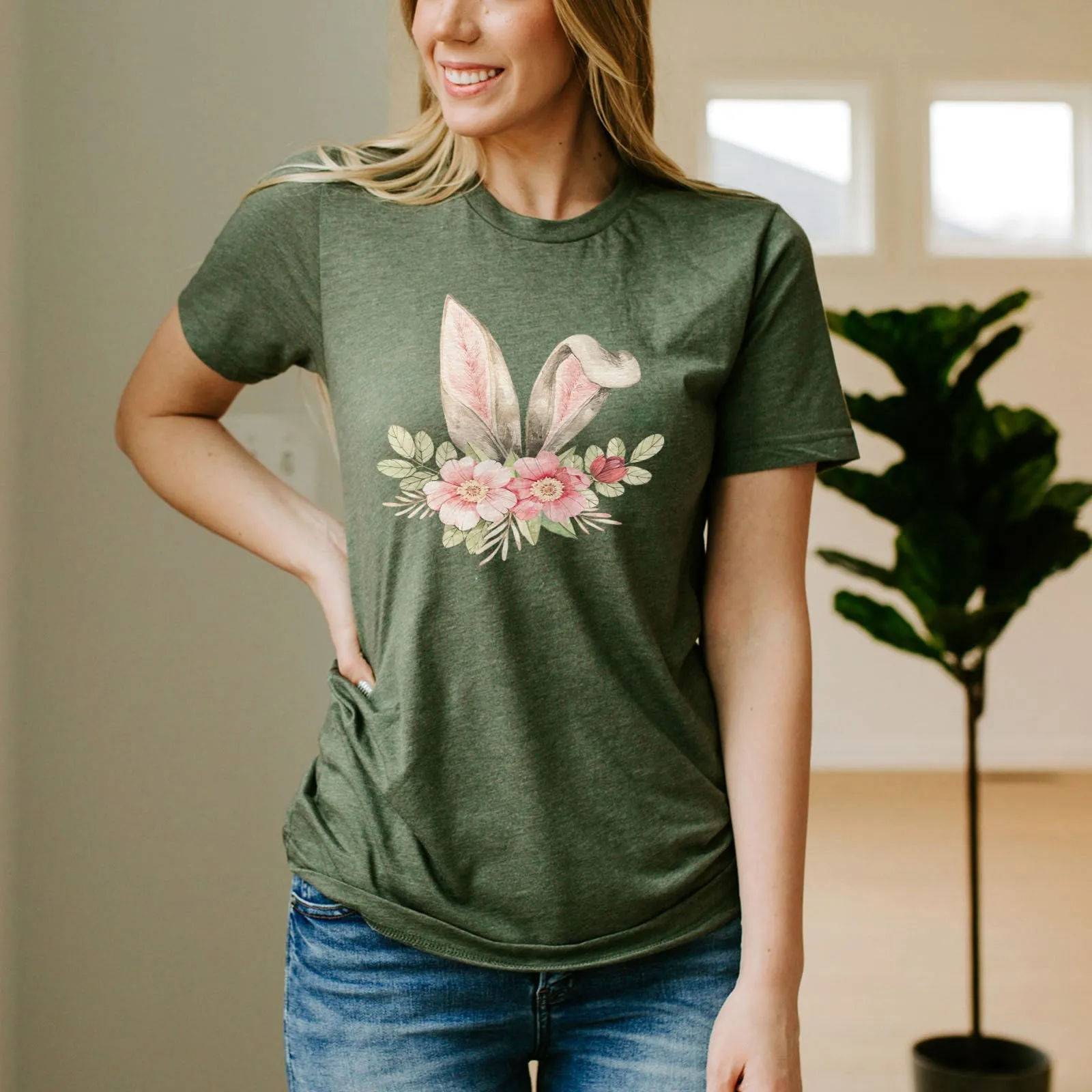 Easter Bunny Floral Tee Shirts For Women - Christian Easter T Shirts