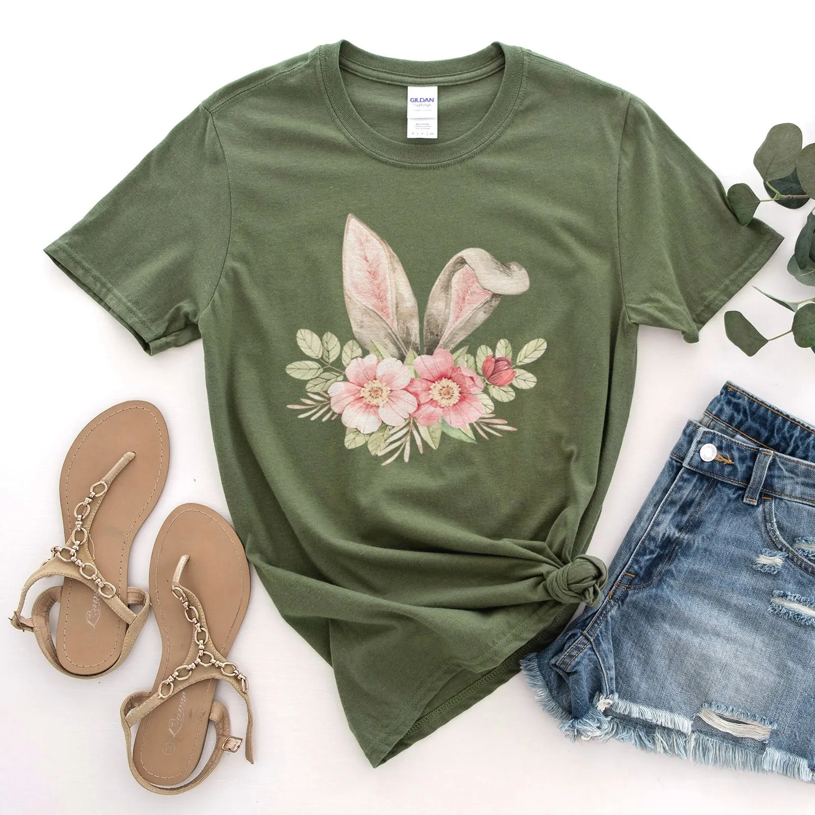 Easter Bunny Floral Tee Shirts For Women - Christian Easter T Shirts