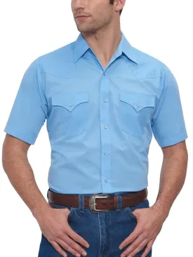 Ely Cattleman Men's Short Sleeve Solid Western Light Blue Shirt