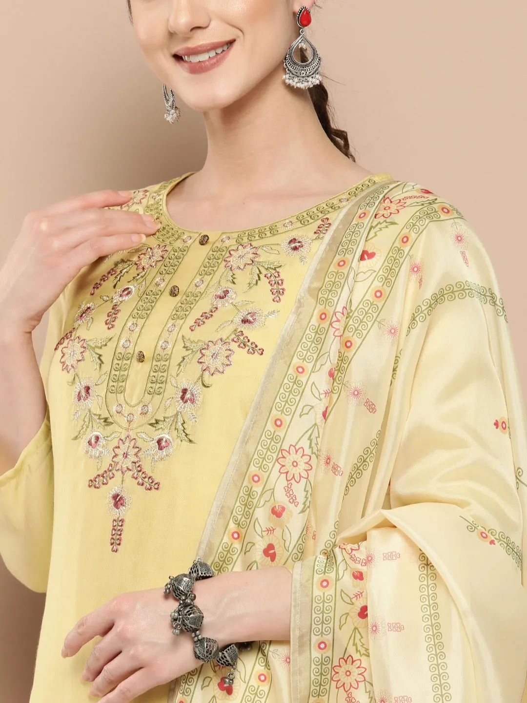 Embroidered Chikankari Silk Kurta Dupatta Set