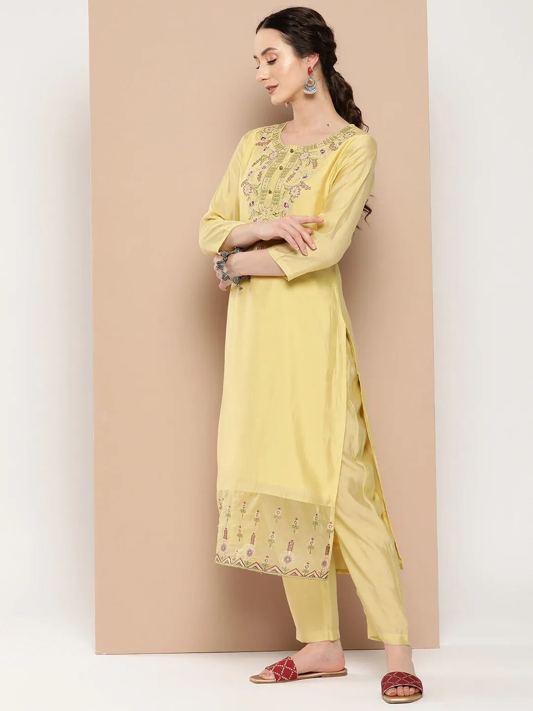 Embroidered Chikankari Silk Kurta Dupatta Set