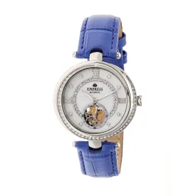 Empress Stella Automatic Semi-Skeleton MOP Leather-Band Watch - Purple/White