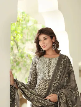 Ethnic Motifs Printed Sequined Pure Cotton Kurta With Trousers & Dupatta