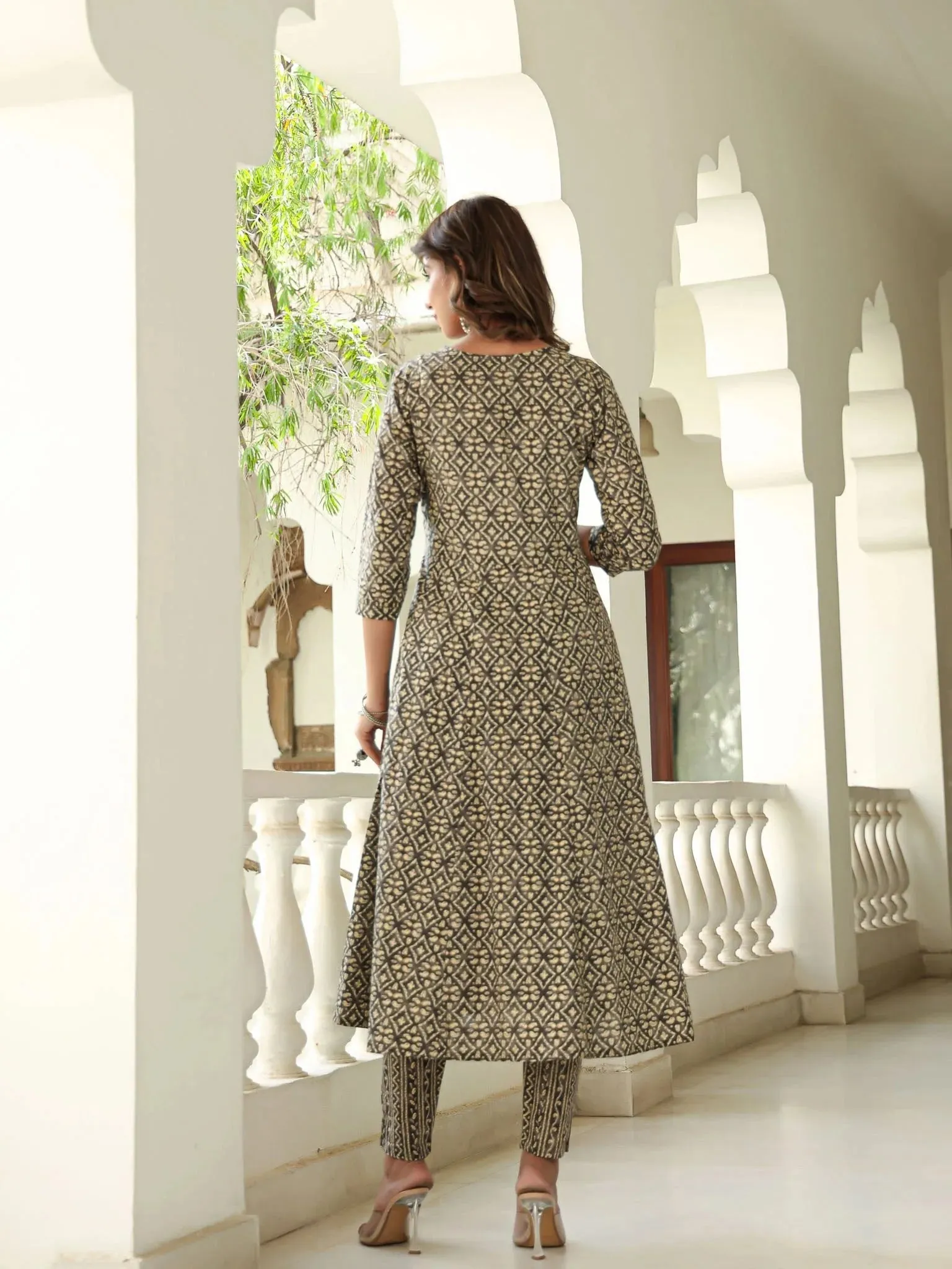 Ethnic Motifs Printed Sequined Pure Cotton Kurta With Trousers & Dupatta