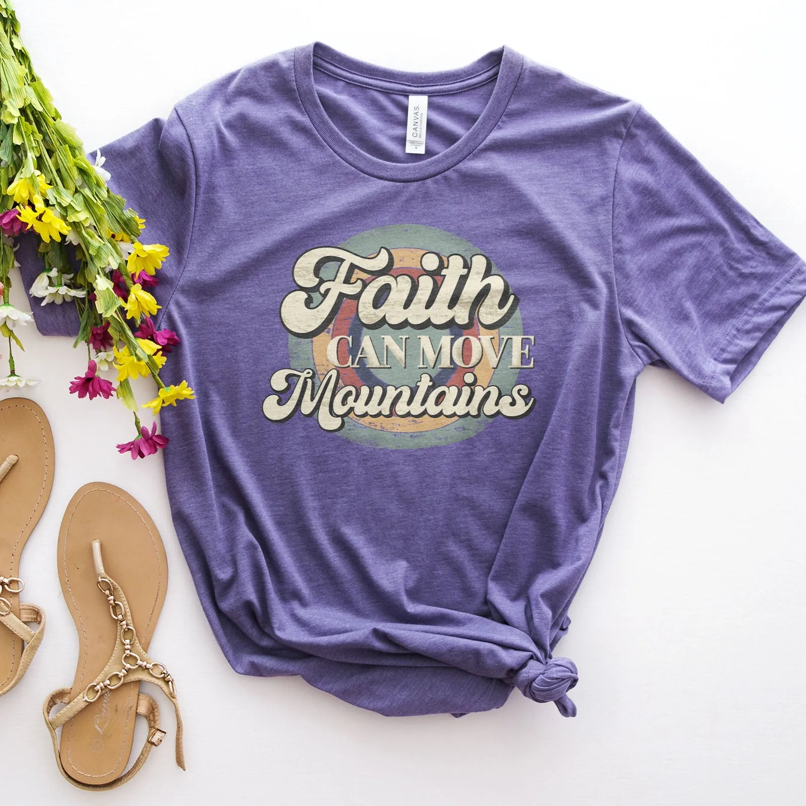 Faith can move mountains Retro Tee Shirts For Women - Christian Shirts for Women - Religious Tee Shirts