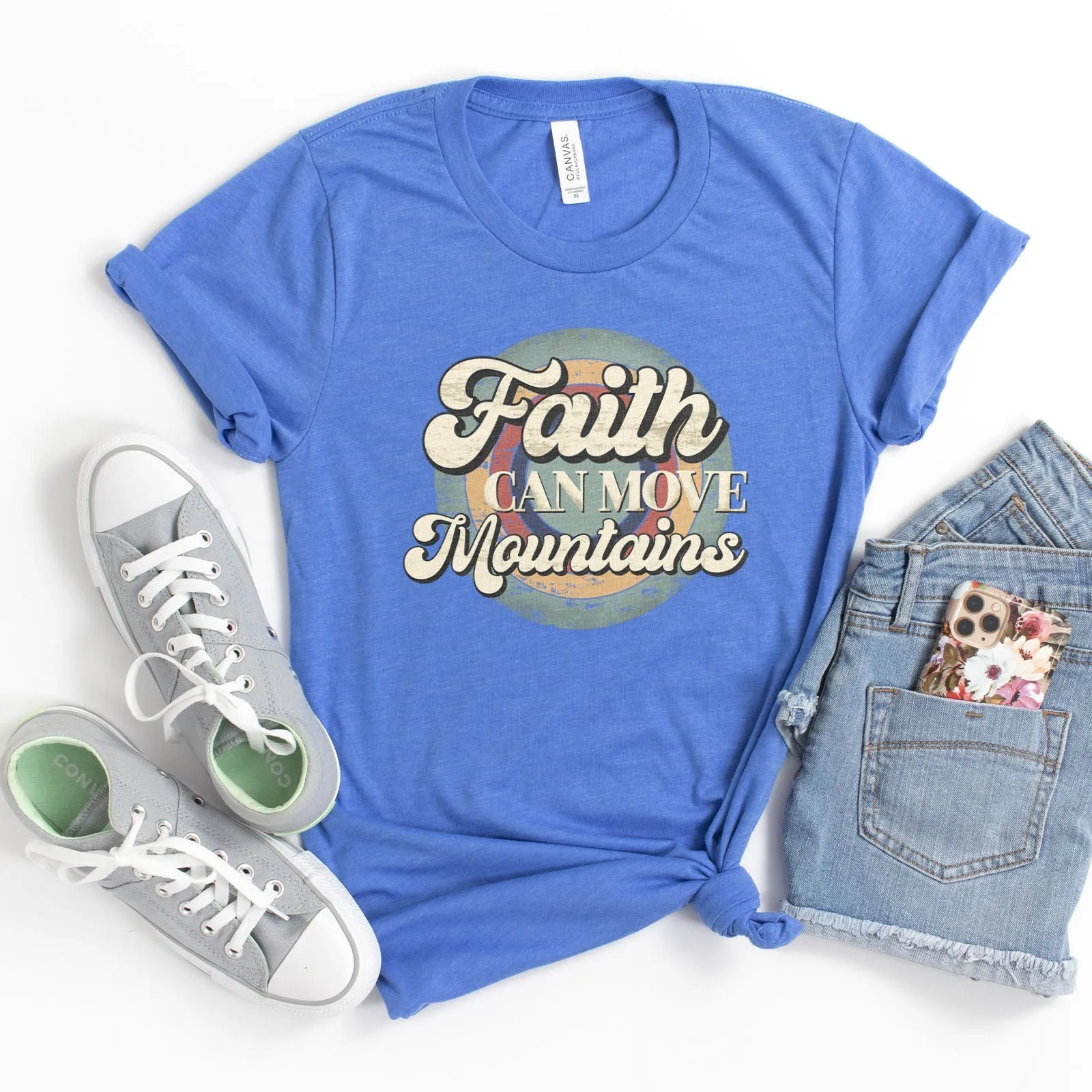 Faith can move mountains Retro Tee Shirts For Women - Christian Shirts for Women - Religious Tee Shirts