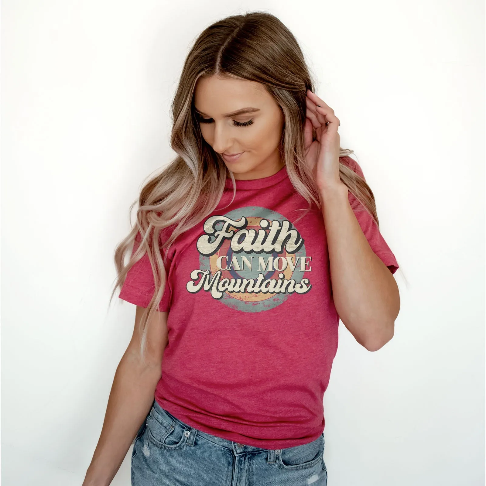 Faith can move mountains Retro Tee Shirts For Women - Christian Shirts for Women - Religious Tee Shirts