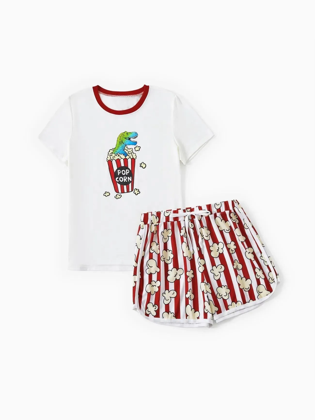 Family Matching Popcorn Pattern Top and Stripe Shorts Set