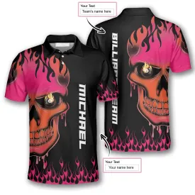 Fire Skull Custom Billiard Shirts for Men, Custom Billiard 8 ball for Team, Men's Billiard Polo Shirts