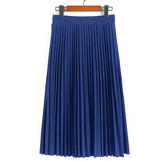 Fits Waist 25'-35", 10 Matte Colors, Breathable, High Waist Pleated Ankle Length Chiffon Skirt