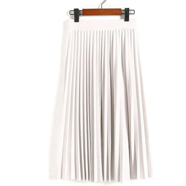 Fits Waist 25'-35", 10 Matte Colors, Breathable, High Waist Pleated Ankle Length Chiffon Skirt