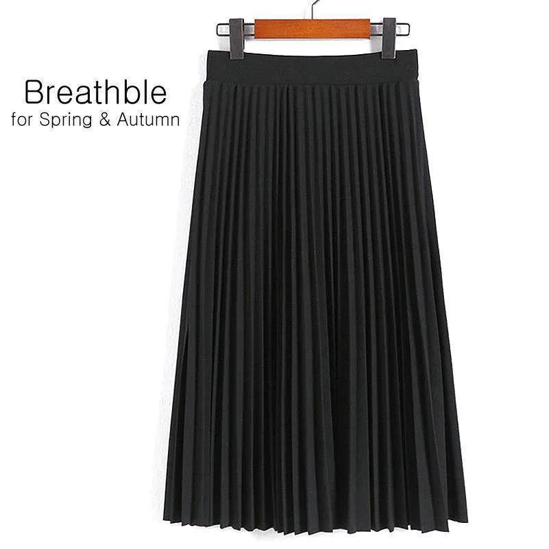 Fits Waist 25'-35", 10 Matte Colors, Breathable, High Waist Pleated Ankle Length Chiffon Skirt