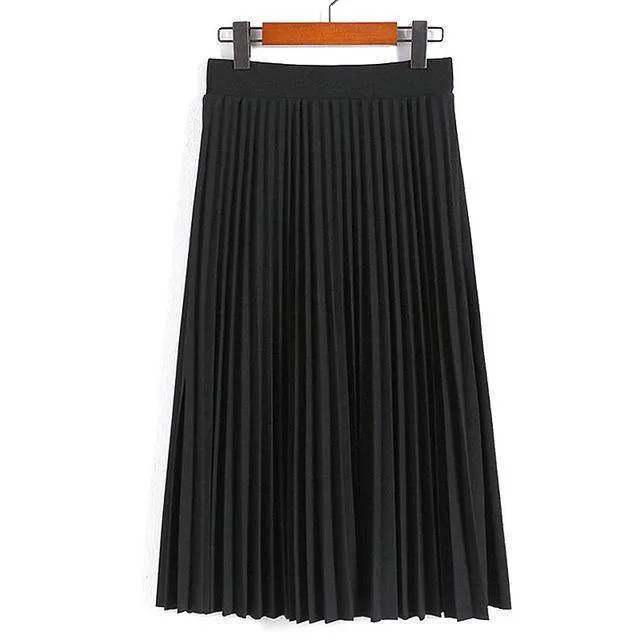 Fits Waist 25'-35", 10 Matte Colors, Breathable, High Waist Pleated Ankle Length Chiffon Skirt