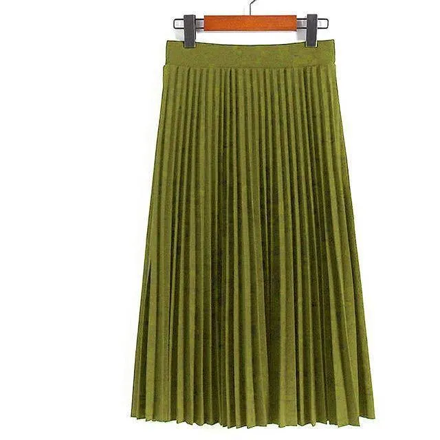 Fits Waist 25'-35", 10 Matte Colors, Breathable, High Waist Pleated Ankle Length Chiffon Skirt