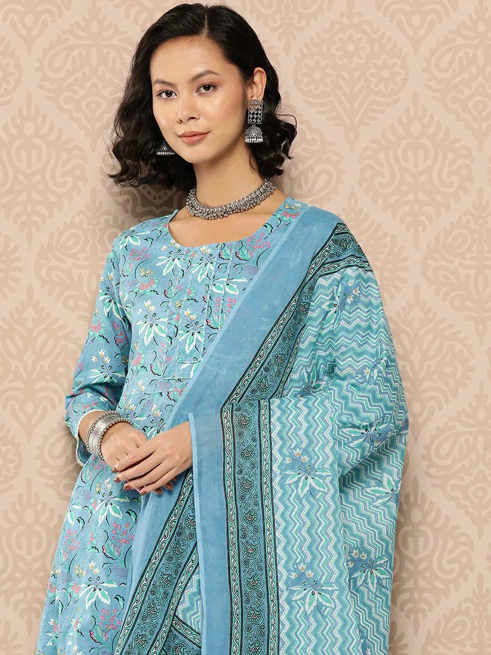 Floral Cotton Kurta Dupatta Set