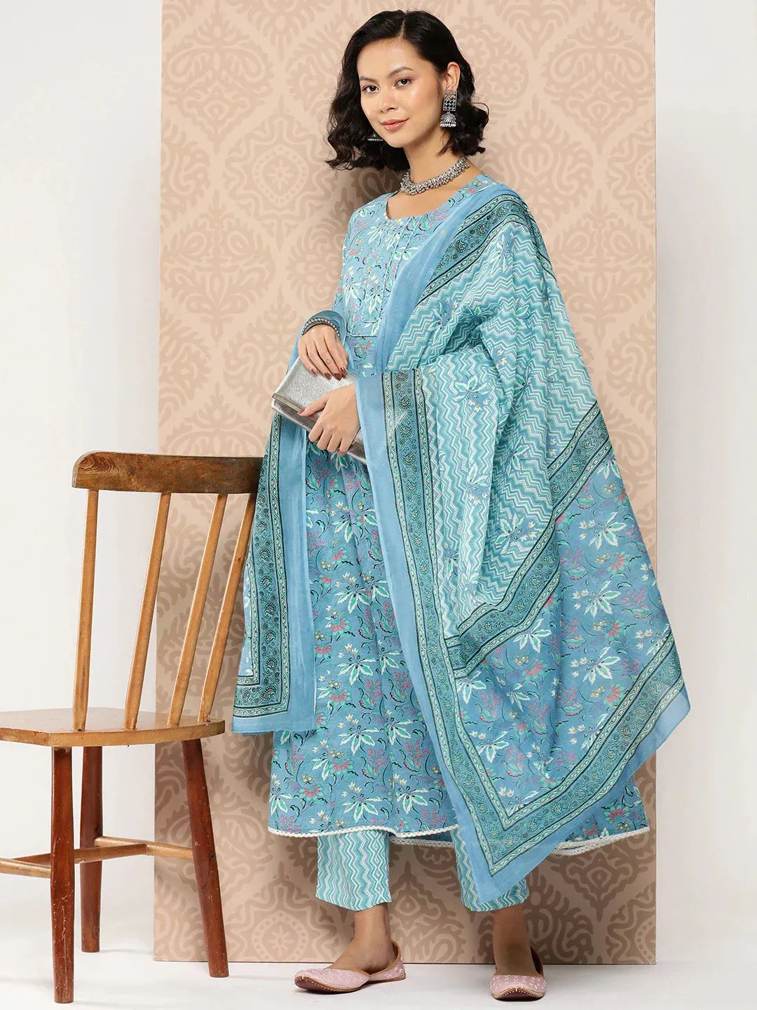 Floral Cotton Kurta Dupatta Set