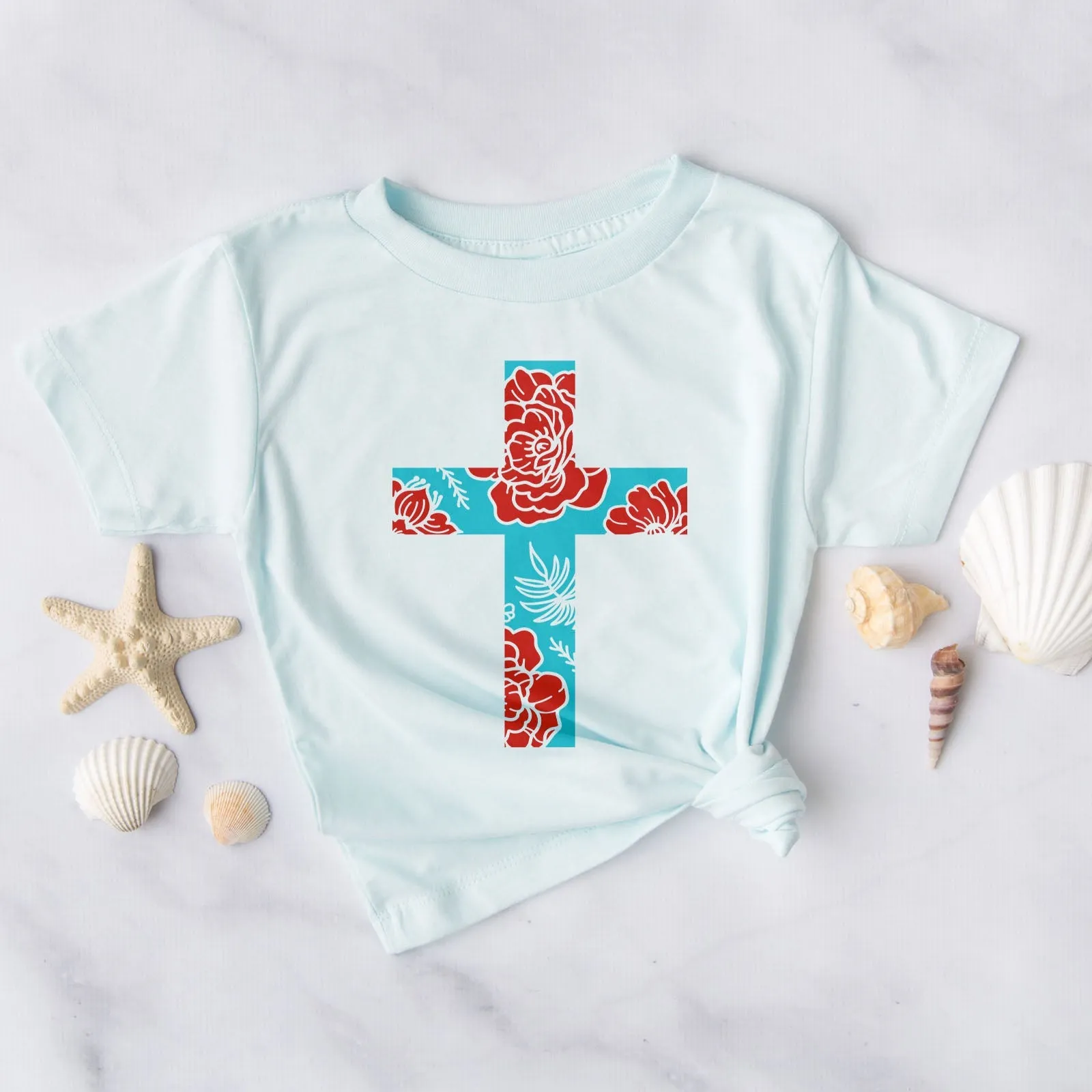 Floral Cross Bright Tee Shirts For Women - Christian Shirts for Women - Religious Tee Shirts