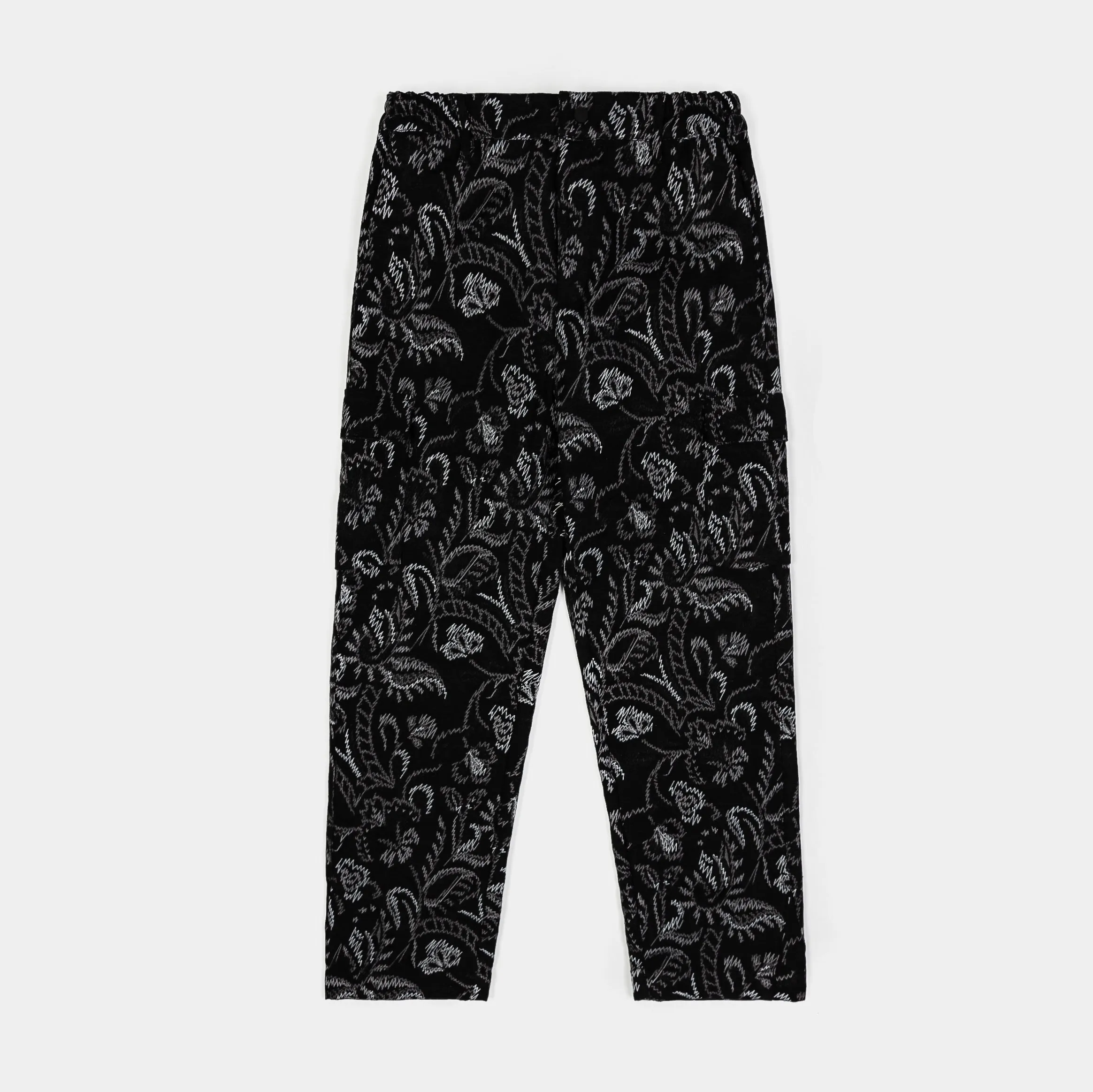 Floral Paisley Woven Cargo Mens Pants (Black)