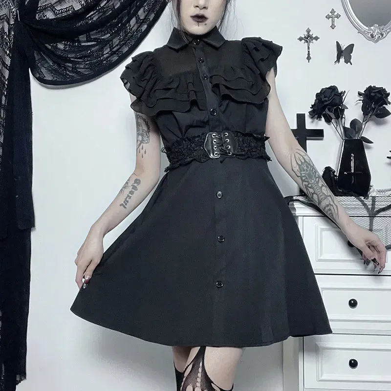 Gothic Mall Harajuku E Girl Mesh Patchwork Black Slim A Line Sexy Party Grunge Streetwear Gothic Dress