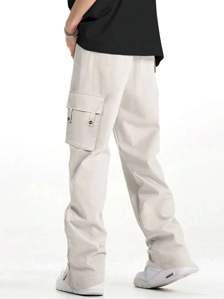 Homme Men Flap Pocket Side Zipper Cargo Pants