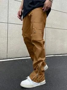 Homme Men Flap Pocket Side Zipper Cargo Pants