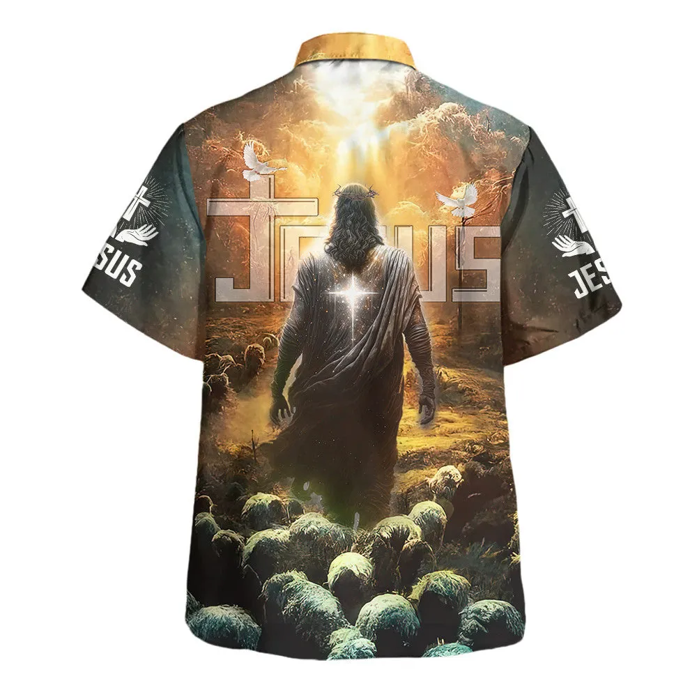 Jesus Leading Sheep Hawaiian Shirts For Men & Women - Christian Hawaiian Shirt - Hawaiian Summer Shirts