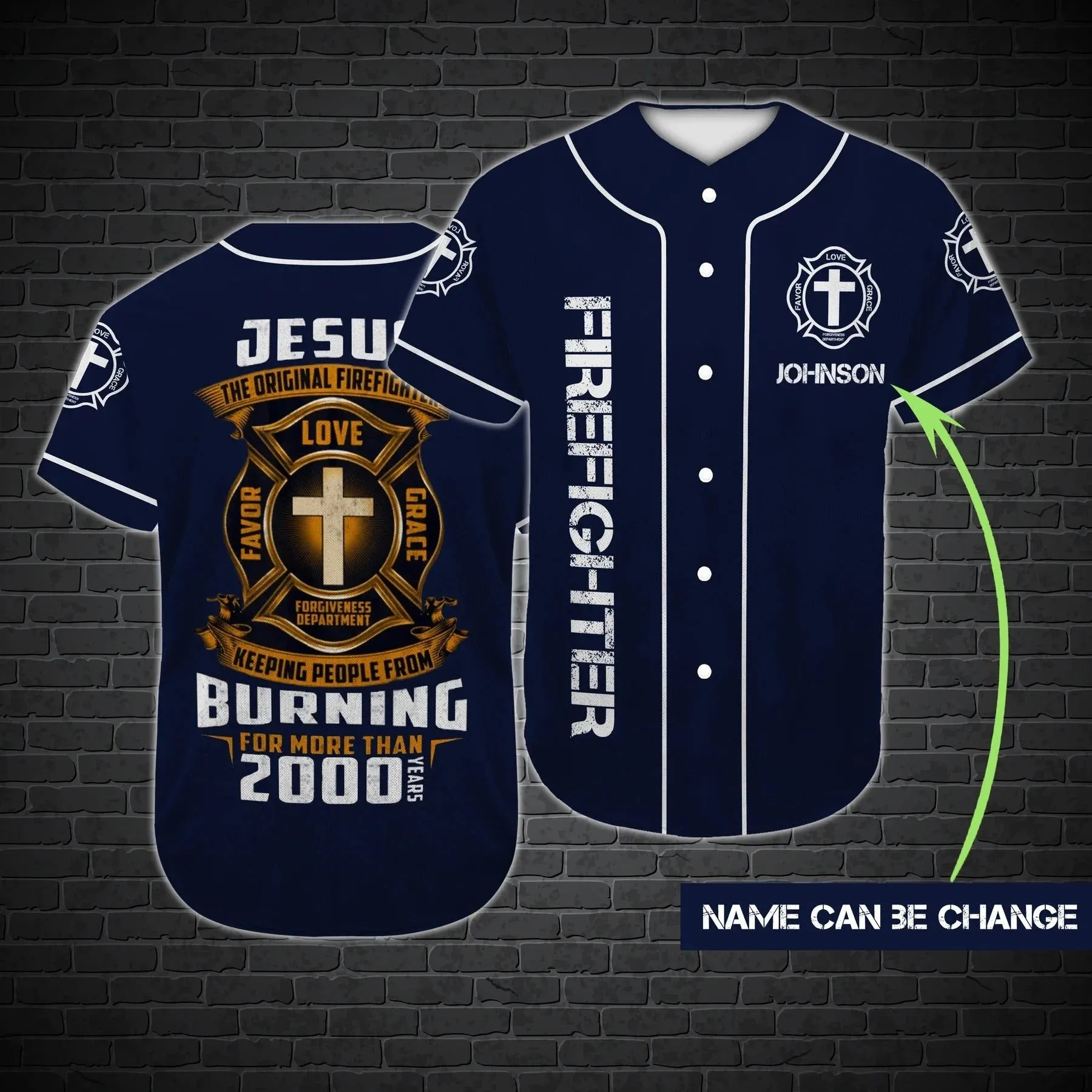 Jesus Original Firefighter Cross Custom Baseball Jersey - Personalized Jesus Baseball Jersey For Men and Women