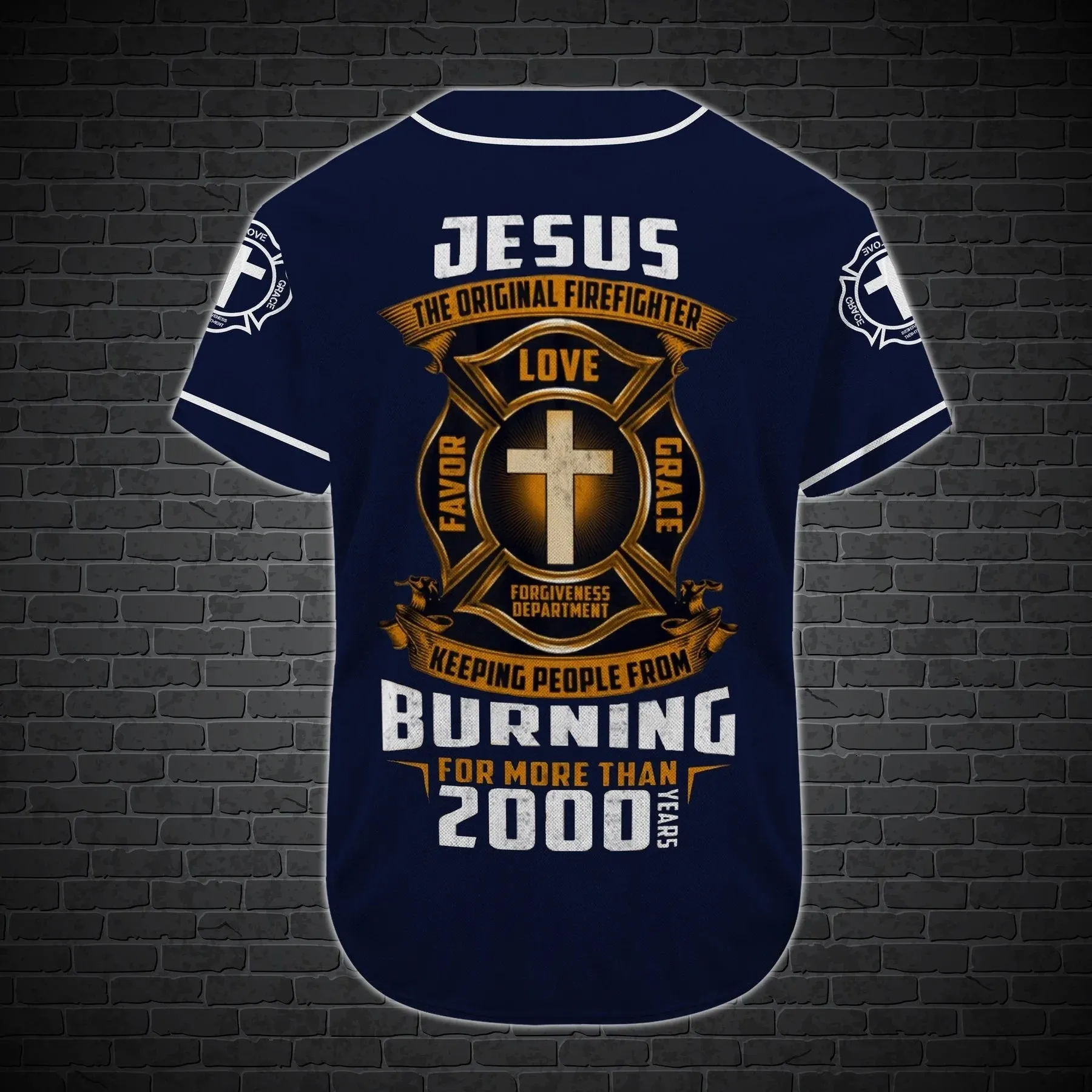 Jesus Original Firefighter Cross Custom Baseball Jersey - Personalized Jesus Baseball Jersey For Men and Women