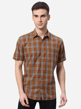 Khaki Checked Classic Fit Casual Shirt | Greenfibre