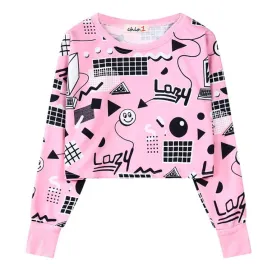 Lazy Geometric Doodle Crop Top Long Sleeve