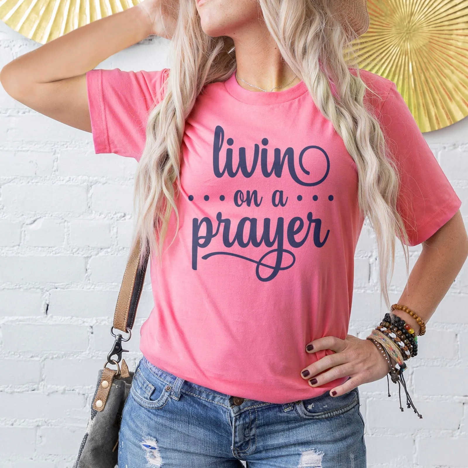 Livin' On A Prayer Tee Shirts For Women - Christian Shirts for Women - Religious Tee Shirts