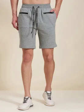 Men Grey Melange Zipper Pocket Bermuda Shorts