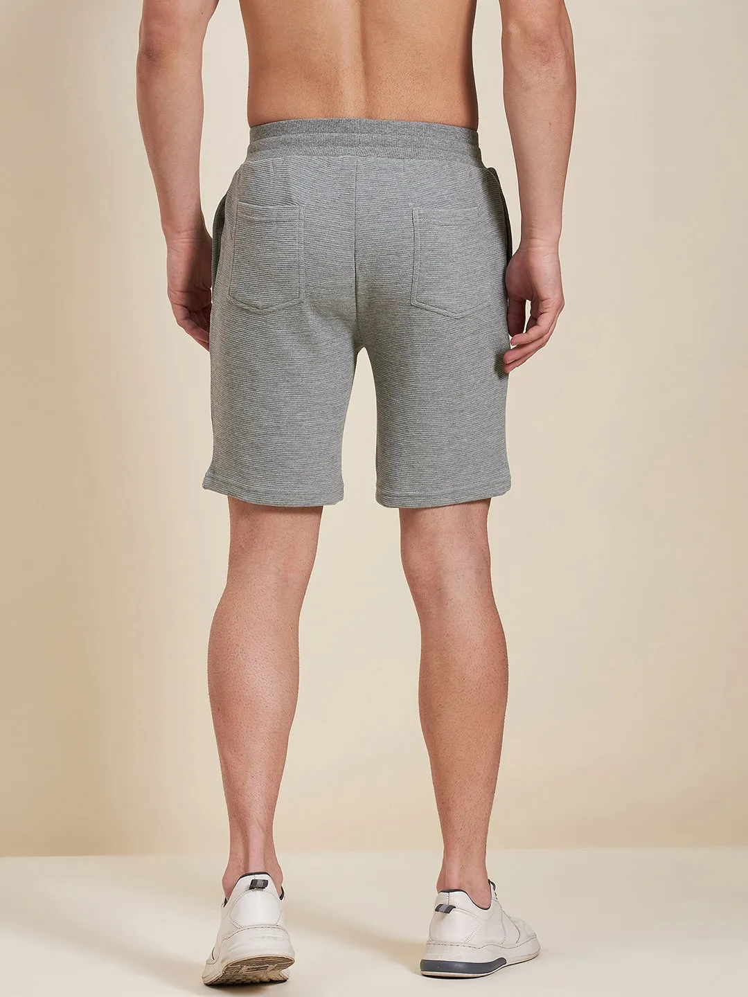 Men Grey Melange Zipper Pocket Bermuda Shorts