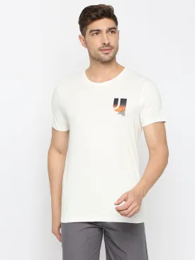 Men Premium Ecru Cotton Round Neck Plain Tshirt- Underjeans By Spykar