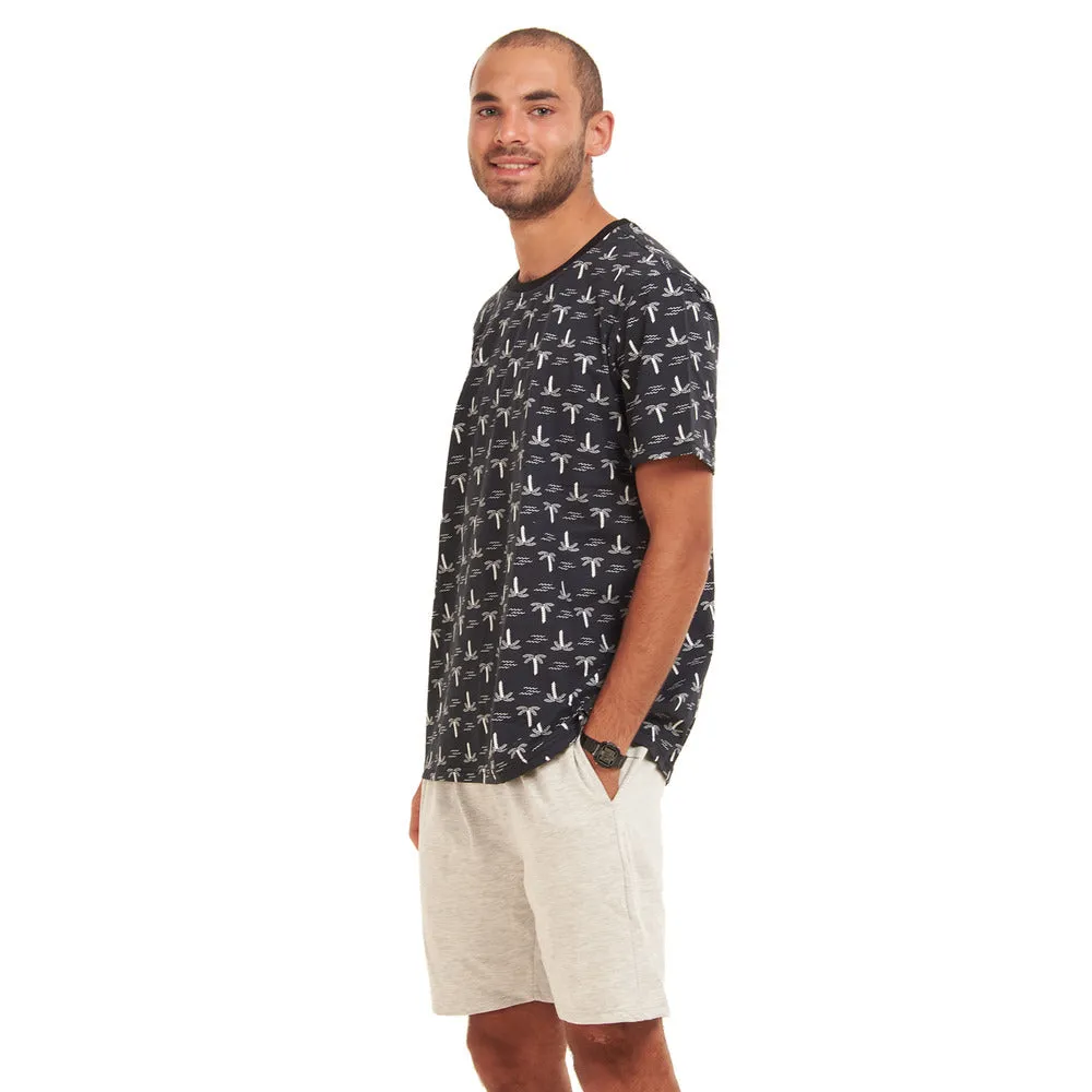 Men summer pajama set Palm trees T-shirt  Grey shorts