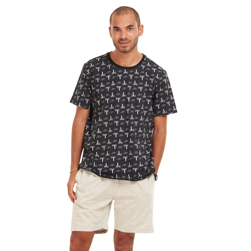 Men summer pajama set Palm trees T-shirt  Grey shorts