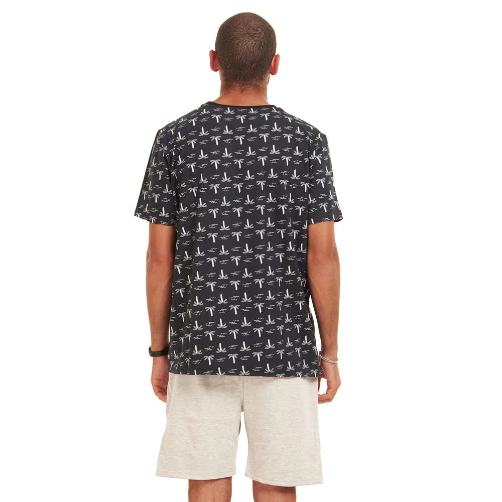 Men summer pajama set Palm trees T-shirt  Grey shorts