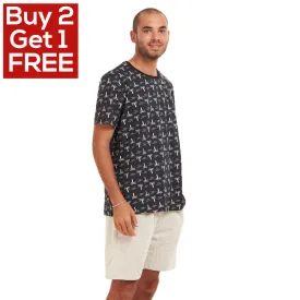 Men summer pajama set Palm trees T-shirt  Grey shorts