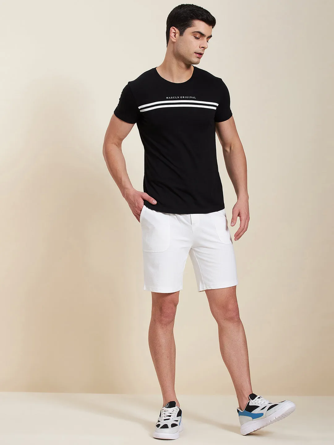 Men White Overlock Detail Bermuda Shorts