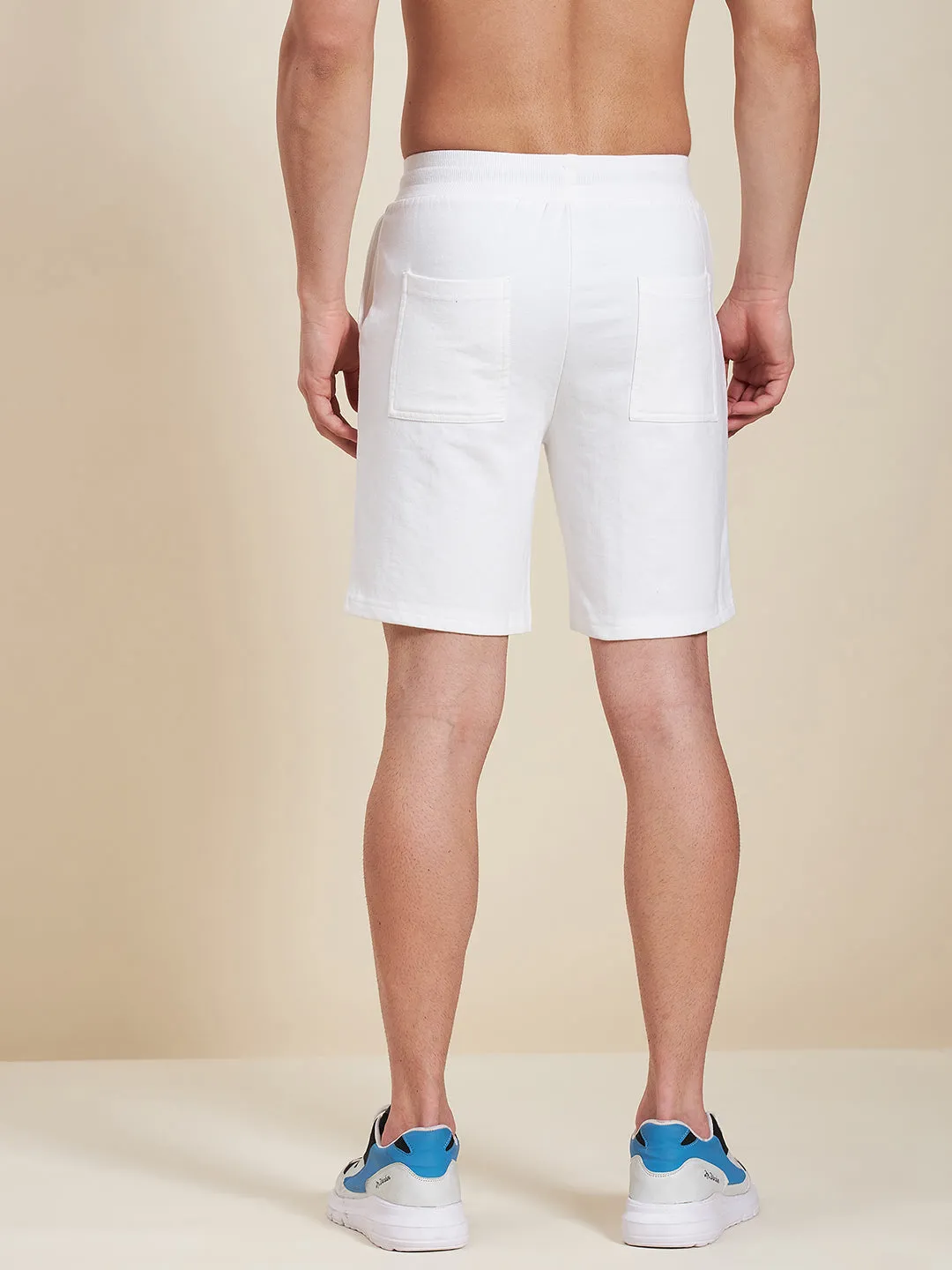 Men White Overlock Detail Bermuda Shorts