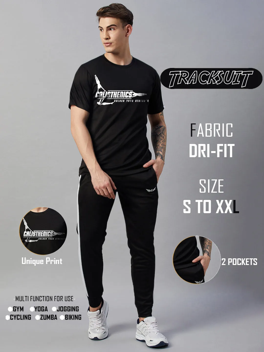 Men's Black Co-ord Set (Tshirt |Track Pants Combo)