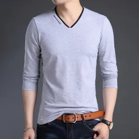 Mercerized V Neck Korean Trending Slim Fit Long Sleeve Shirt