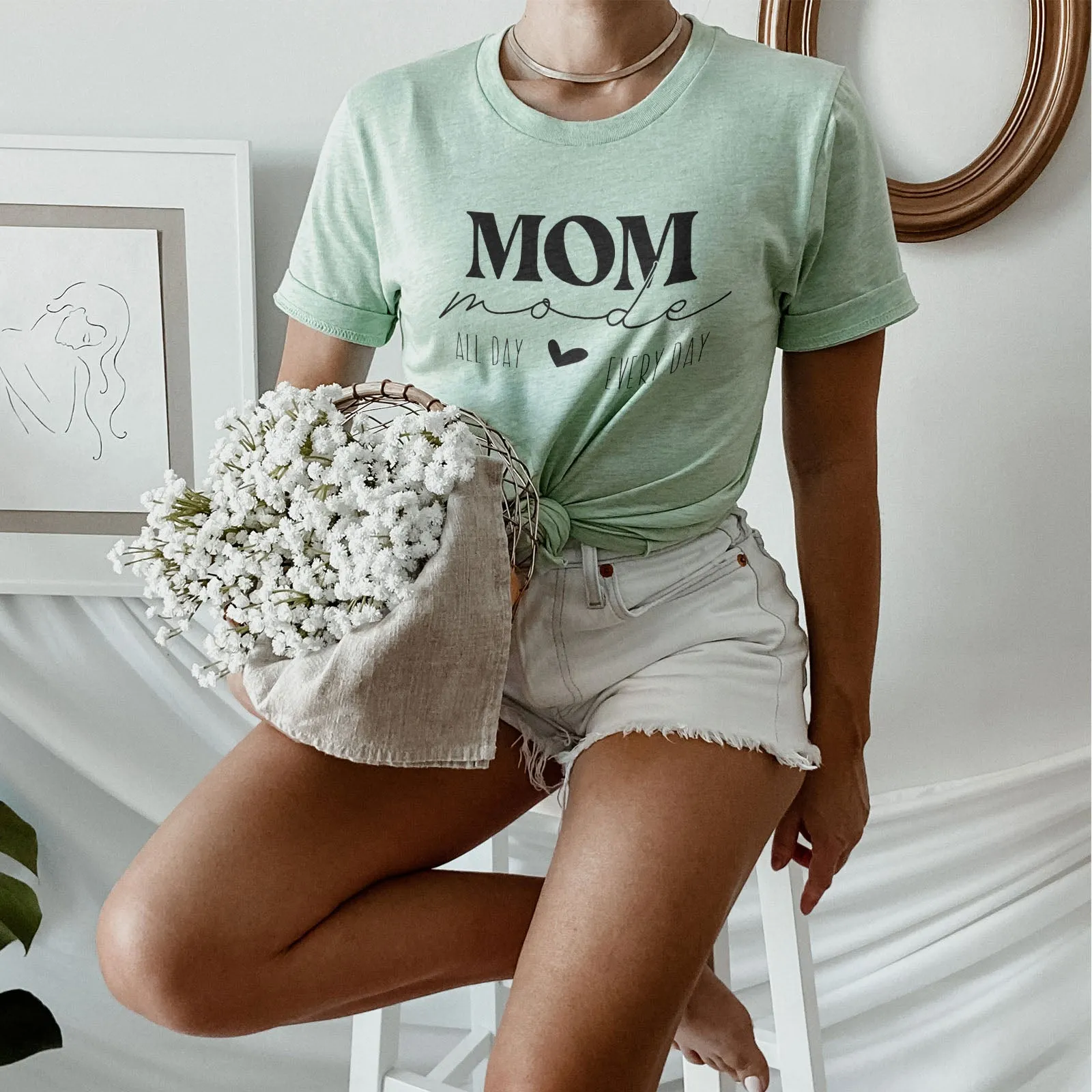 Mom Mode All Day Every Day Tee Shirts For Women - Christian Shirts for Women - Religious Tee Shirts