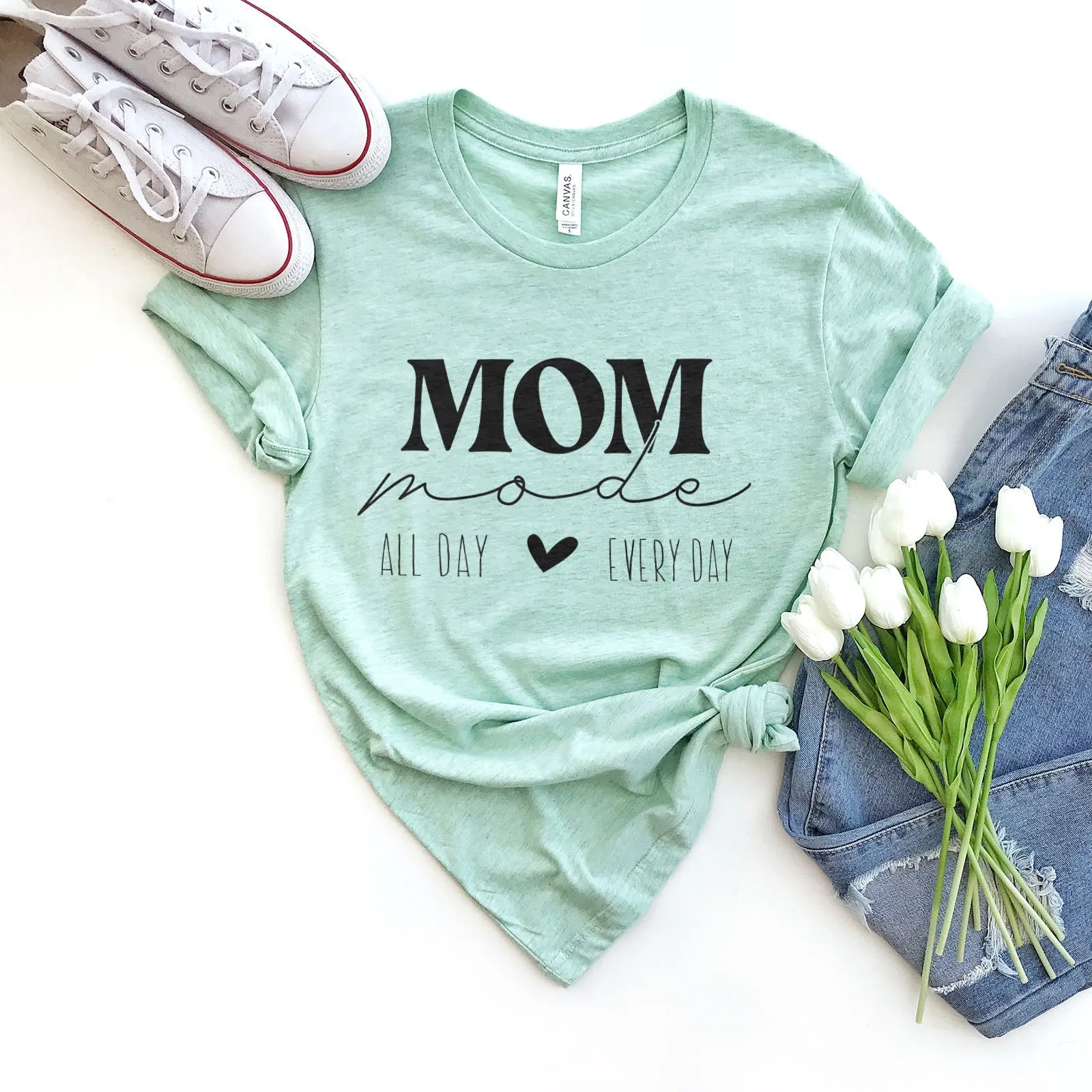 Mom Mode All Day Every Day Tee Shirts For Women - Christian Shirts for Women - Religious Tee Shirts